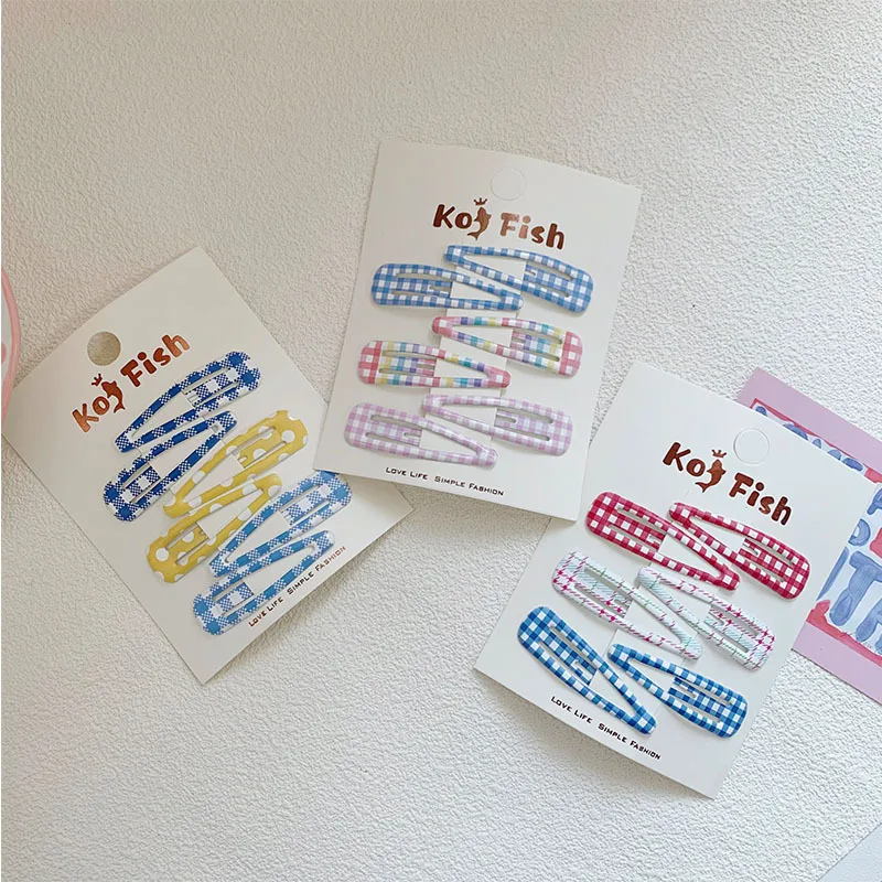 6 unids/bolsa de pinza para el pelo a cuadros de lunares, flequillo colorido para niñas, Clip LATERAL, pinza para el pelo rota para niños, tocado para peinar el cabello - imagen 3