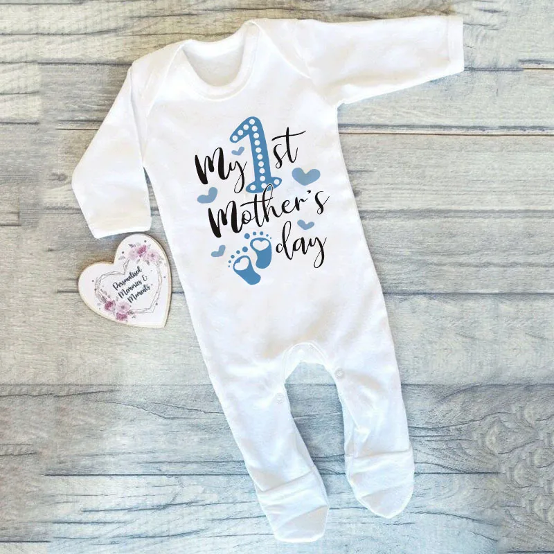 Ropa de dormir con estampado de mi primer día de la madre para niños y niñas, traje de dormir para recién nacidos, regalo de Baby grow Shower