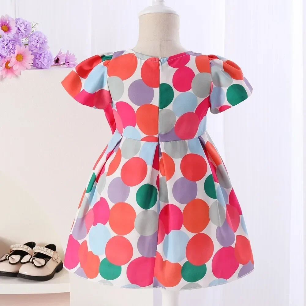 Vestidos de princesa a la moda para bebé de 3 a 24 meses, patrón de lunares de manga corta con lazo grande, vestido de fiesta de cumpleaños de verano para niña pequeña - imagen 2