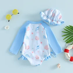 Bañador manga larga floral para niña – Estampado de conchas