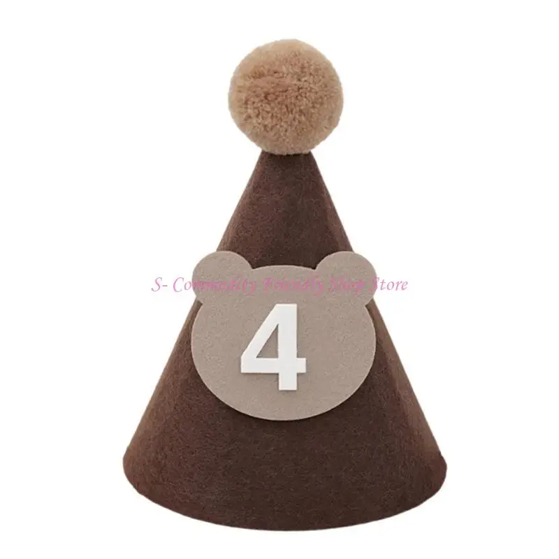 85AE Gorro cumpleaños para bebé, oso café marrón, decoración para fiesta ducha, gorro con pompón, tamaño ajustable para y - imagen 3