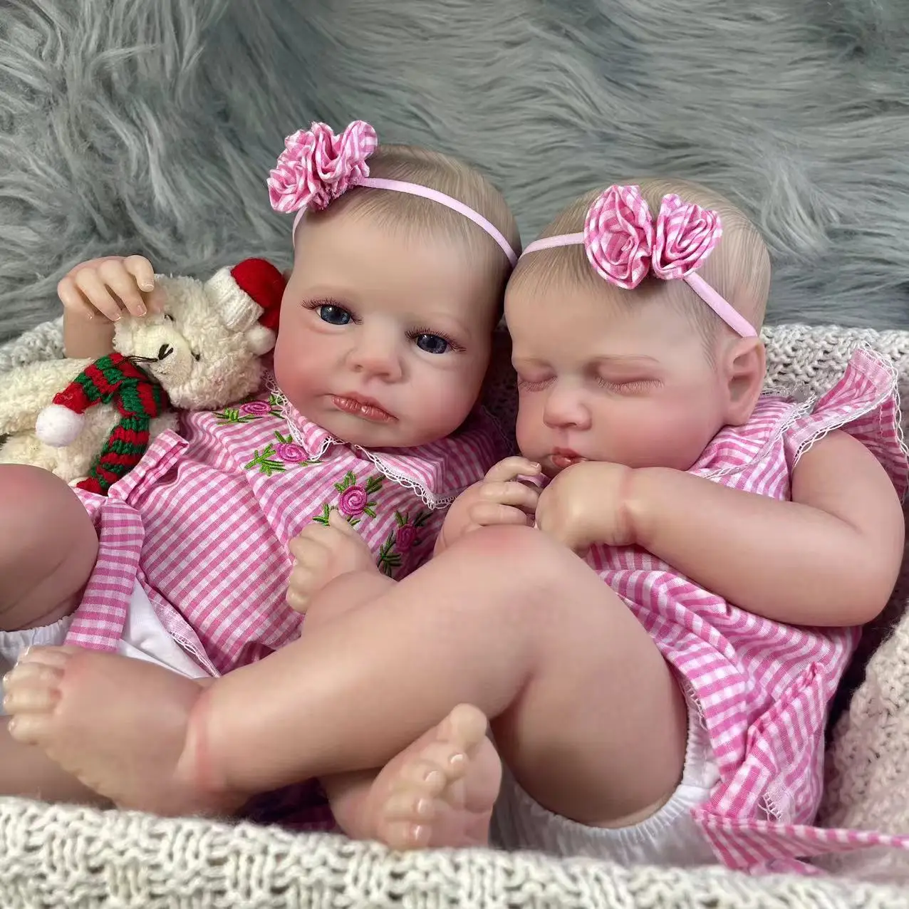 50CM adorables muñecas Reborn terminadas LouLou Twins Girl realista silicona vinilo recién nacido piel 3D juguete hecho a mano regalo de Navidad - imagen 3