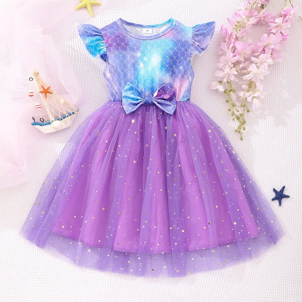 2024 niños niñas vestido ropa de manga corta Casual lindo niñas ropa unicornio mariposa niños vestido para niños 3 4 5 6 7 años - imagen 2