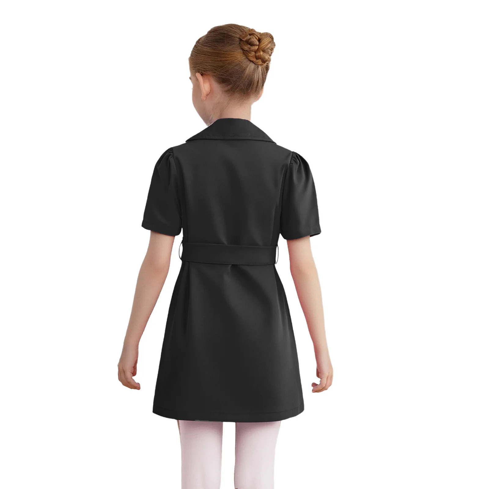 Vestido tutú de gasa plisado para niña – Manga corta con cinturón