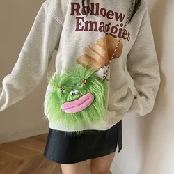 Bolso cruzado de peluche para niña – Diseño trenzado con pelo suave