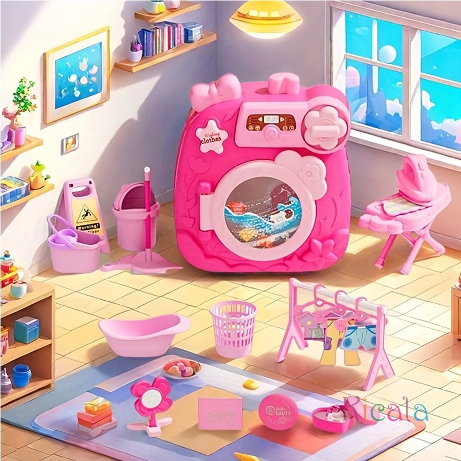 Lavadora de juguete para niños, casa de juego de imitación, Mini juguetes eléctricos de simulación, limpieza cinética giratoria, juguetes preescolares para niñas