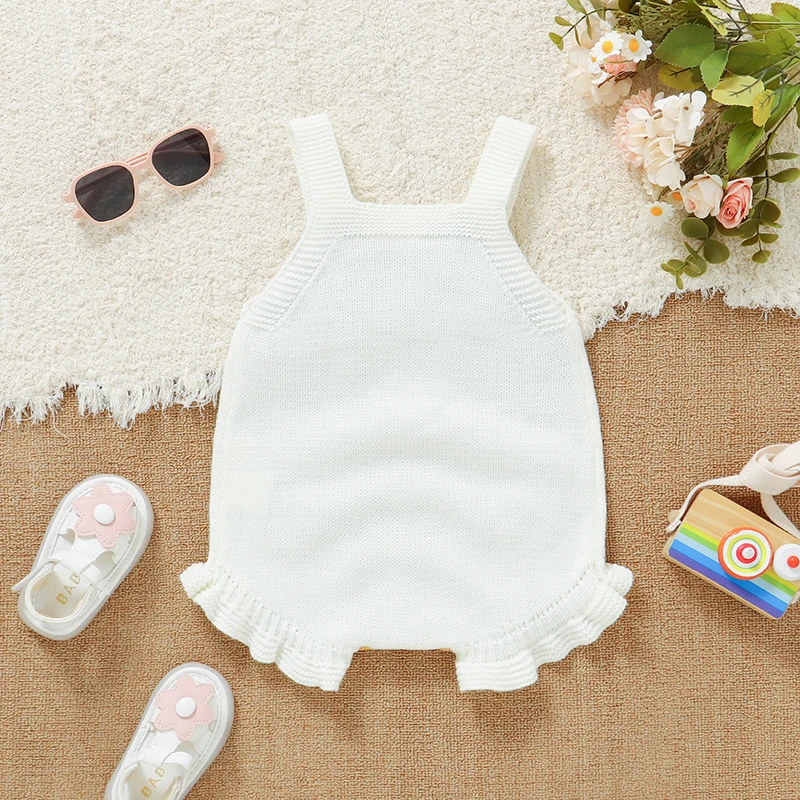 Lindo bebé niñas Correa Bodyusits ropa 0-18m Rosa Bowknot tejido recién nacido Infantil sin mangas Onesie una pieza trajes para niños pequeños - imagen 2