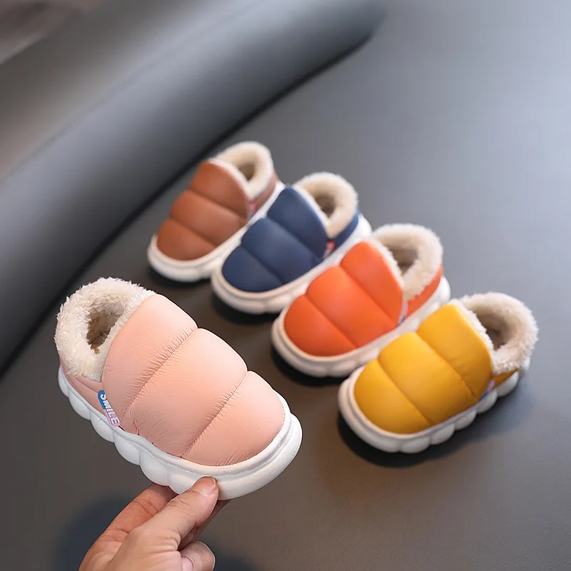 Zapatos de algodón de suela suave EVA para niños y niñas, Zapatillas de casa cálidas de felpa para interiores, zapatos impermeables antideslizantes para niños, Invierno