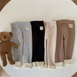 Pantalones acolchados de piel con oso para niños y niñas