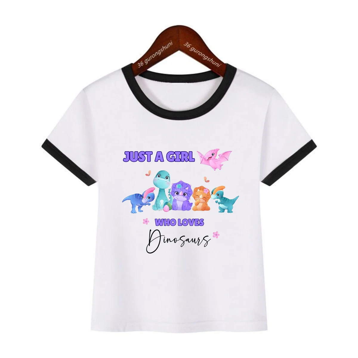 Camiseta con estampado con dibujo de dinosaurio Just A Girl Who Loves, ropa para niños pequeños de Dino T-Rex, ropa para niños Harajuku Kawaii - imagen 3