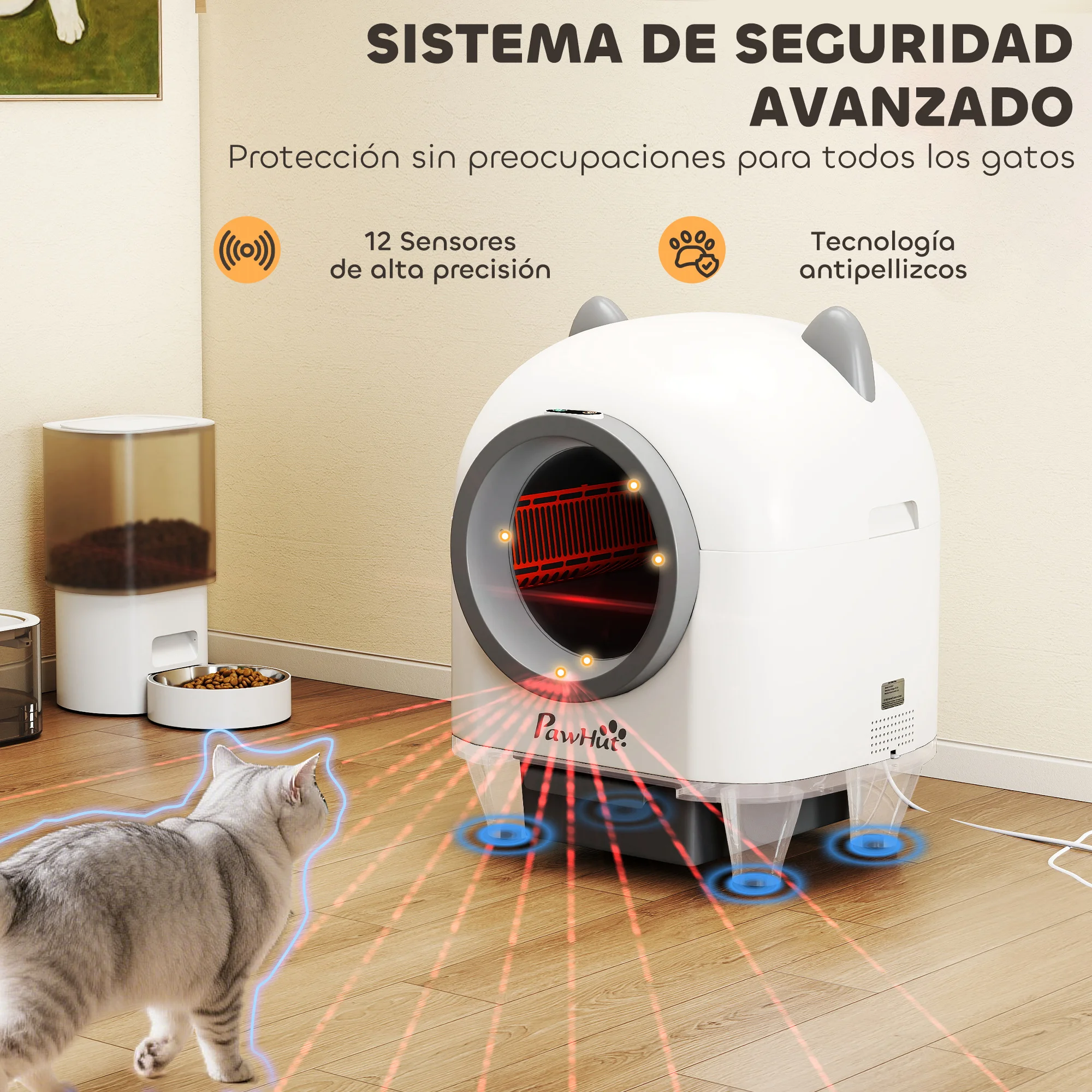 PawHut Arenero Gatos Autolimpiable 80L Arenero Autolimpiable Eliminación de Olores Control de APP Protección de Seguridad 1 Rollo de Bolsas de Basura - imagen 4