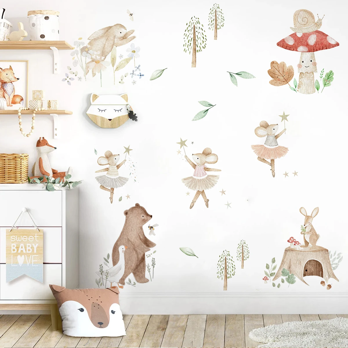 Pegatinas vinilo acuarela para habitación infantil – Animalitos de bosque - imagen 2