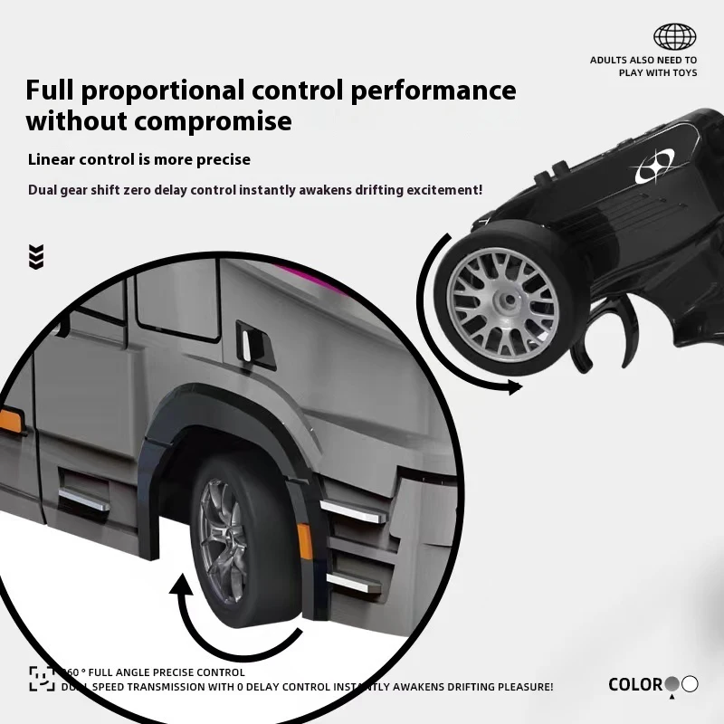 Camión semirremolque RC 1/43, juguete de mesa, Tractor de aleación, Control remoto, coche a la deriva, 2,4G, 4WD, giroscopio incorporado, luz y sonido - imagen 4