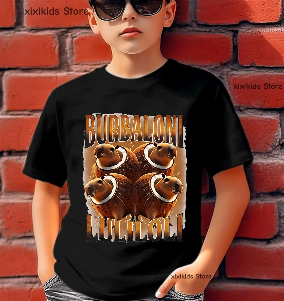 Burbaloni Luliloli Capybara coco Camiseta estampada niños/niñas Kawaii ropa para niños moda de verano Camiseta de manga corta al por mayor