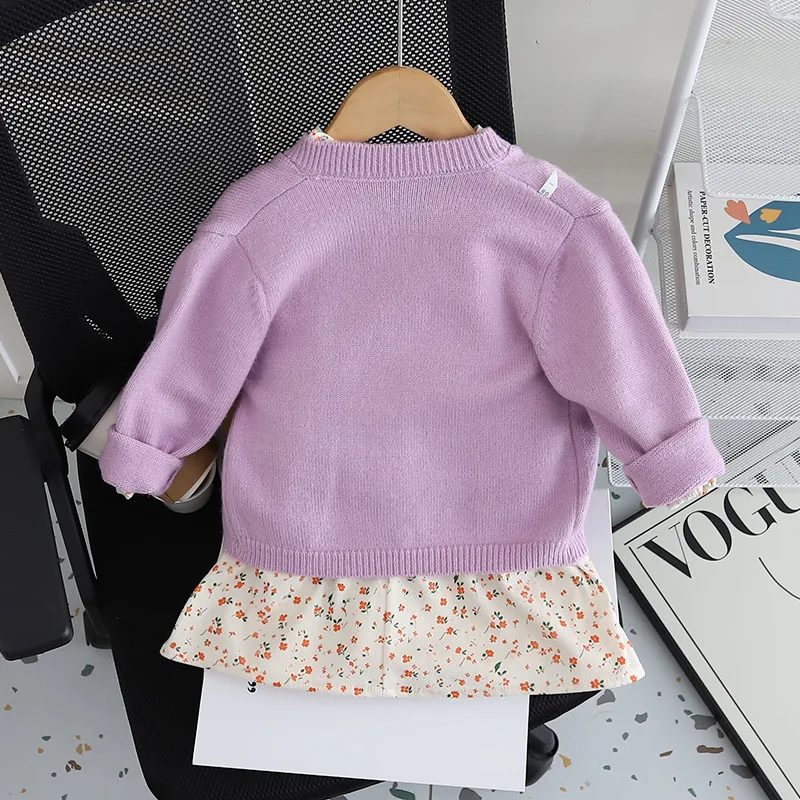 Conjunto de cárdigan y vestido floral para niña en otoño - imagen 5