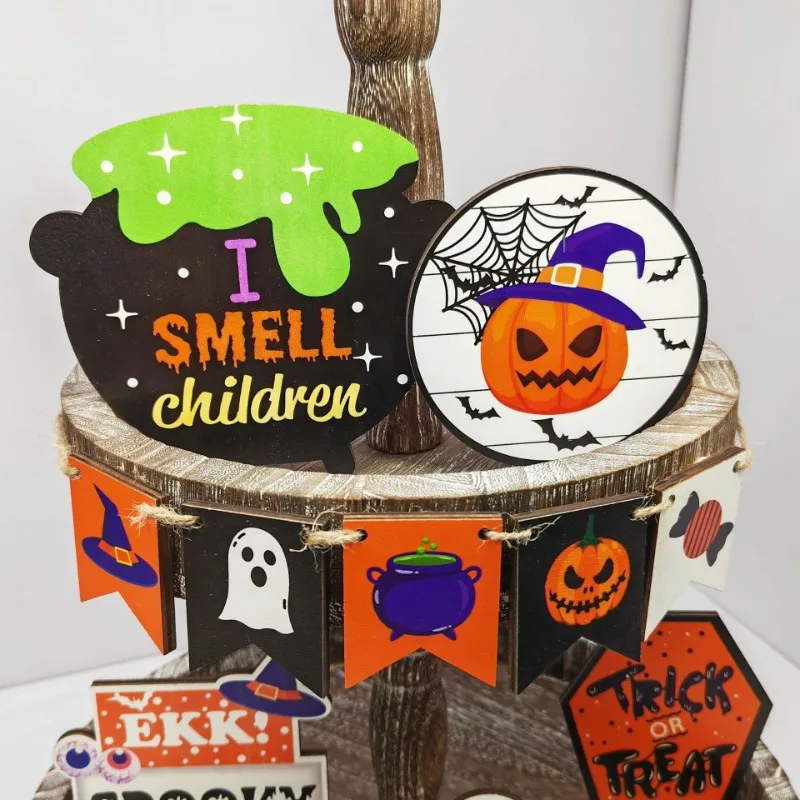 Bandeja en capas de madera fantasma para decoración Halloween infantil - imagen 3