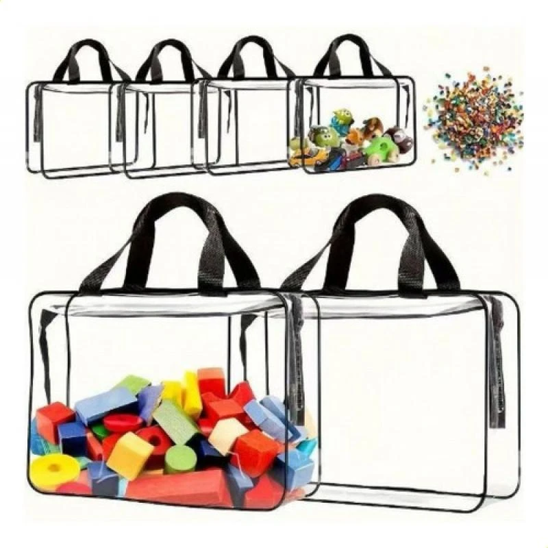 Bolsa de almacenamiento de PVC transparente impermeable, bolsa de juguetes de playa, organizador de bloques de construcción de rompecabezas, bolsa transparente, almacenamiento multiusos, 3 uds. - imagen 3