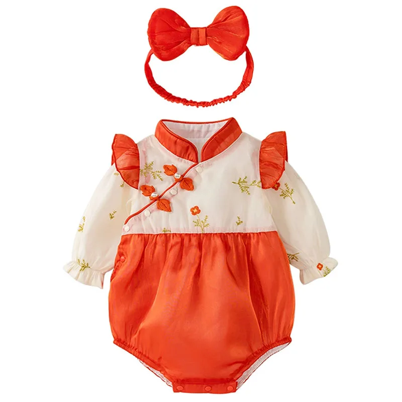Mono manga larga de algodón con flores chino para bebé niña - imagen 2