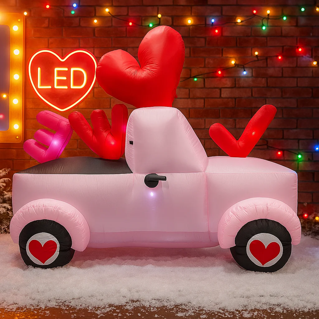 Décoration gonflable d'extérieur pour la Saint-Valentin, 1,6/5 pieds, goblin automobile, cour romantique, lumière LED intégrée, décoration de jardin - imagen 3