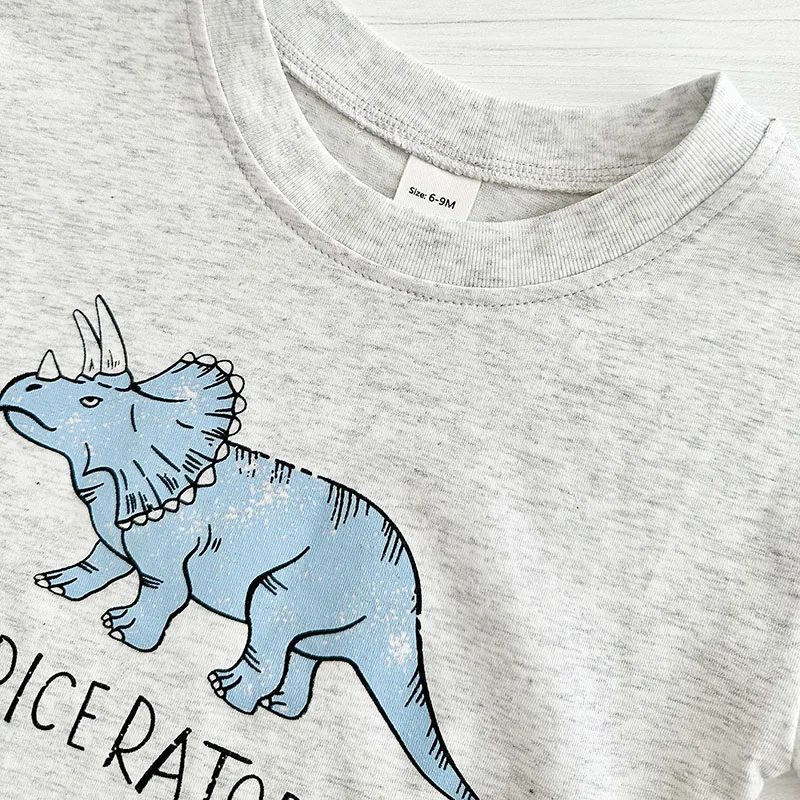 Milangel-Conjunto de ropa de verano para bebé, camiseta de dinosaurio de dibujos animados + pantalones cortos de mezclilla, atuendo suelto para niño pequeño, 2 piezas - imagen 5