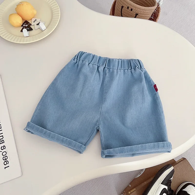 Conjuntos de 2 piezas de verano para niño pequeño, moda coreana, camisetas de manga corta a cuadros con dibujos animados para bebé + pantalones cortos vaqueros, ropa de Boutique para niño B076 - imagen 5