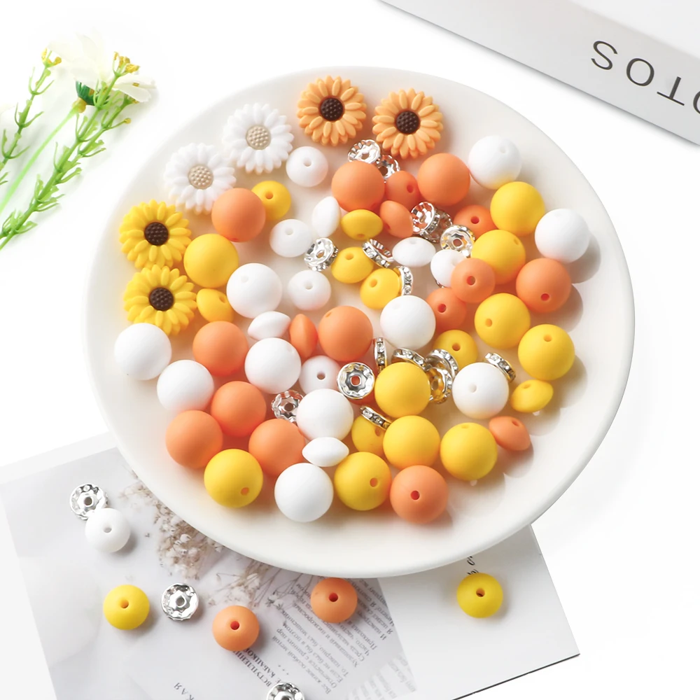 86 unids/lote de cuentas redondas de Margarita de silicona, conjunto mixto y combinado para joyería DIY, pulsera, collar, llavero, Etc., accesorios hechos a mano - imagen 2
