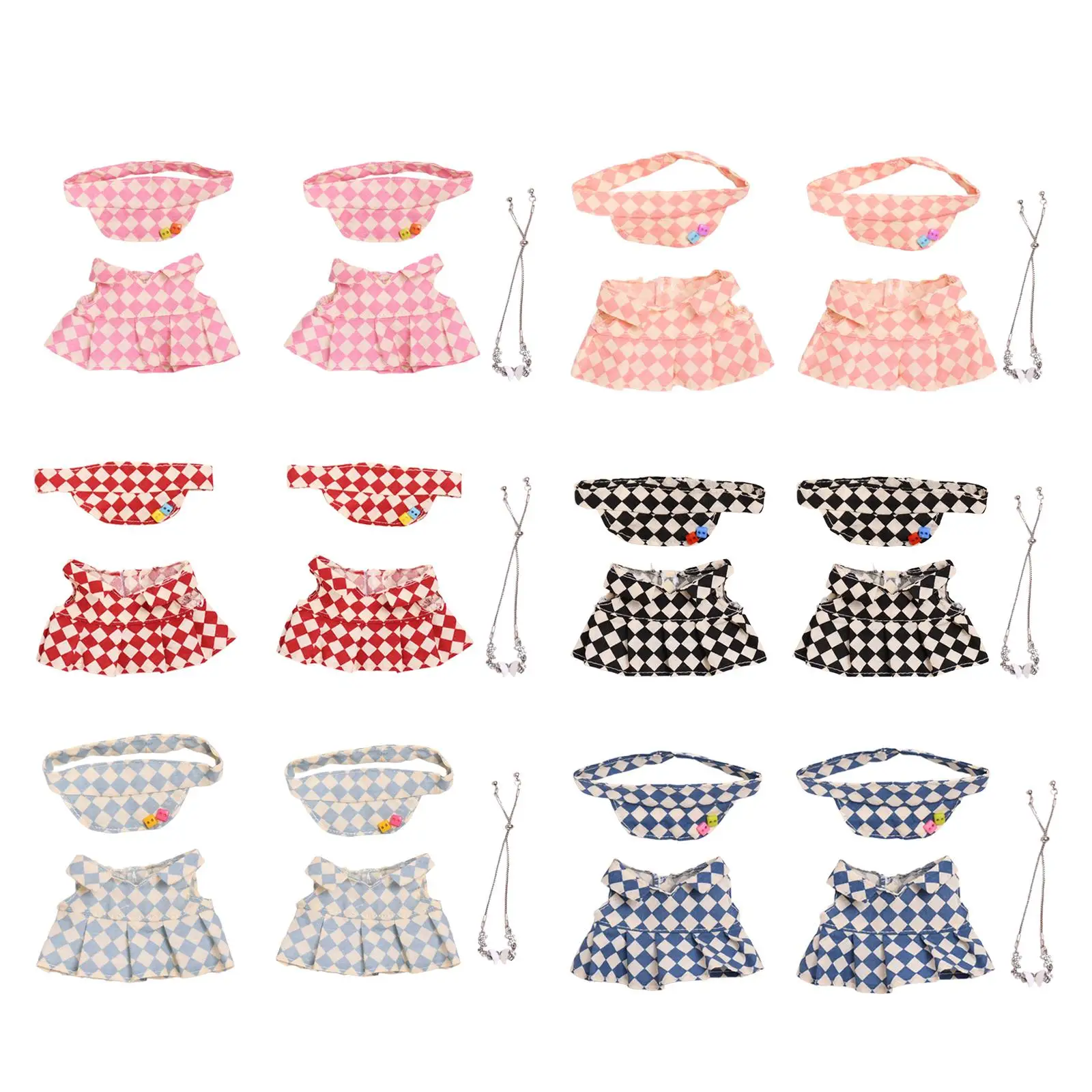 15cm Plush Doll Clothes Fashion Dress up Comfortable Photo Props Plush Doll Accessories DIY Doll Outifits Plaid Tennis Skirt Set
