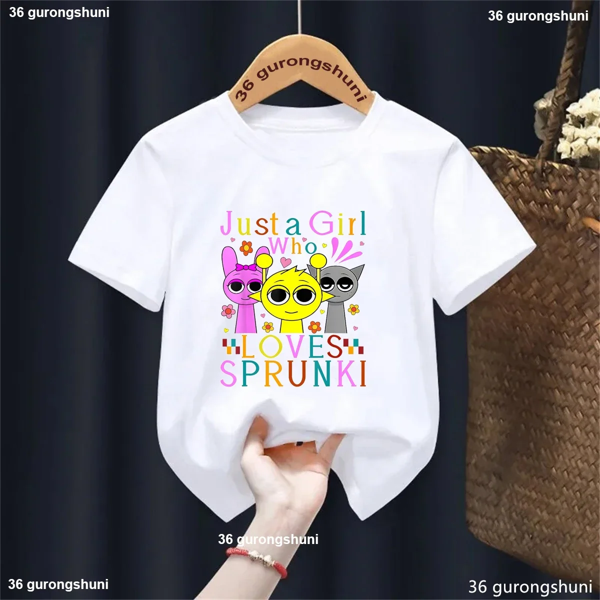 2025 Just A Girls Who Loves Sprunki Camiseta con estampado gráfico niñas/niños divertida camiseta de fiesta de cumpleaños verano camiseta sólida Top - imagen 4