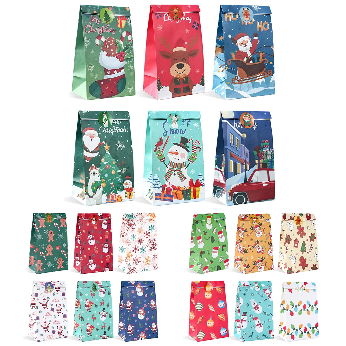 12 unidades de bolsas de regalo de papel de Navidad con pegatinas decoraciones navideñas para el hogar 2025 Navidad Navidad Noel regalos Año Nuevo bolsa de embalaje - imagen 5