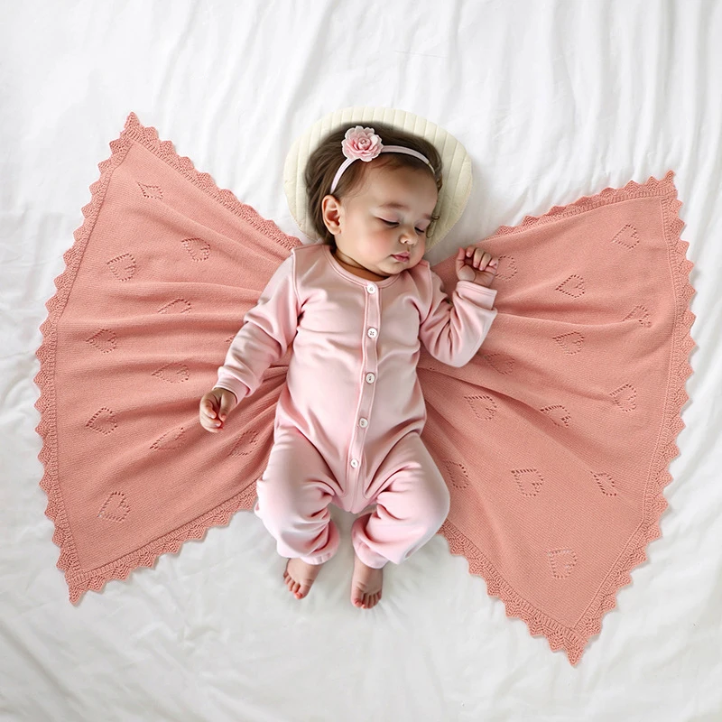 Manta de aire acondicionado de encaje de punto de algodón calado de Color liso suave, mantas de bebé tejidas de algodón ultrasuave de 90x70cm