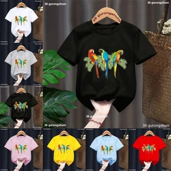 Camiseta Kawaii de loros para niño y niña manga corta