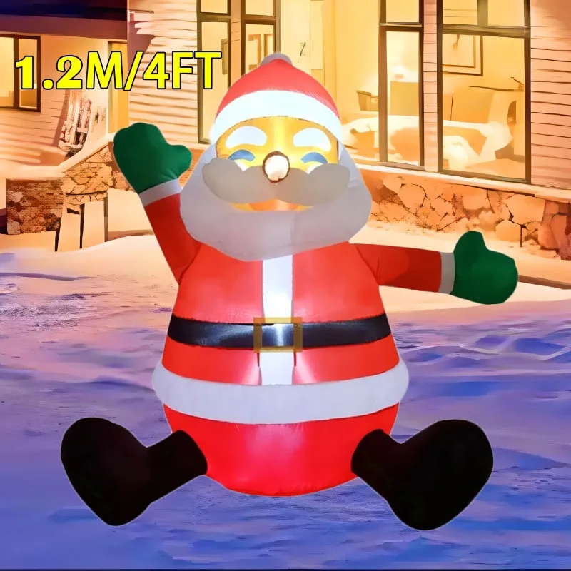 Juguetes inflables para decoración navideña, luz LED de Papá Noel sentado, Festival de Navidad, modelo inflable, decoración de jardín al aire libre, 1,2 M/4 pies