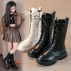 Botas de moda para chicas, novedad de invierno de 2021, botas de nieve británicas altas, botas de princesa simples y cálidas y versátiles para niñas, botas escolares para niñas