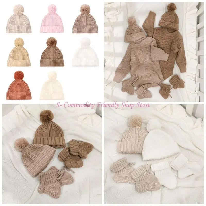 Gorro ganchillo 85AE con pompones, gorro cálido invierno tejido para gorros algodón para niños recién nacidos