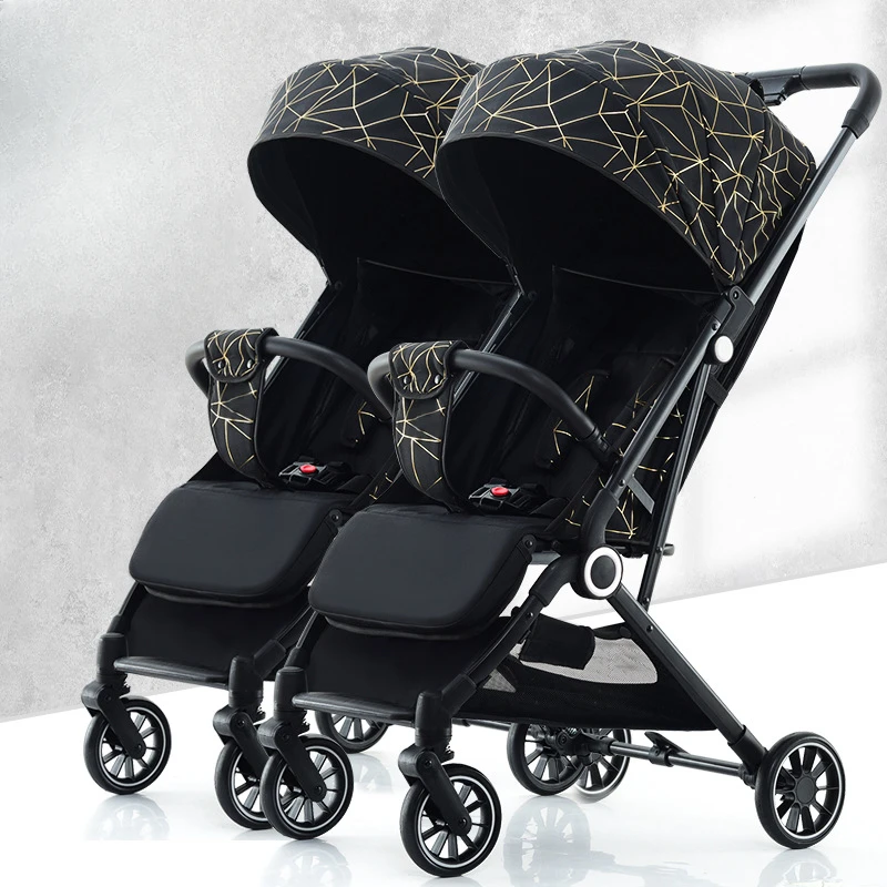 Cochecito doble ajustable con asientos reclinables divididos, ultraligero, plegable, de alta vista, con sistema de colapso de una tecla