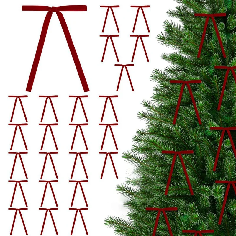 24 Uds. Lazos de terciopelo, lazos para árbol de Navidad, lazos de regalo, lazo de cinta de terciopelo, decoración de corona Vintage, envoltura de regalo de Navidad, manualidades DIY