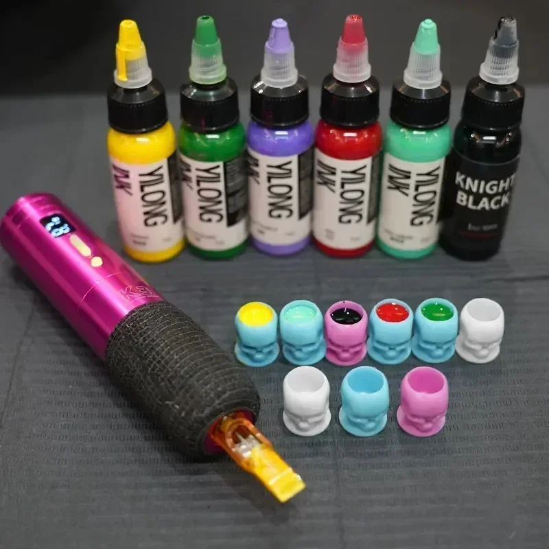 Accesorio de tatuaje desechable, 50 Uds., pigmento para colorear, contenedor de taza, tazas de tinta de calavera para tatuaje, permanente para artistas de tatuajes - imagen 4