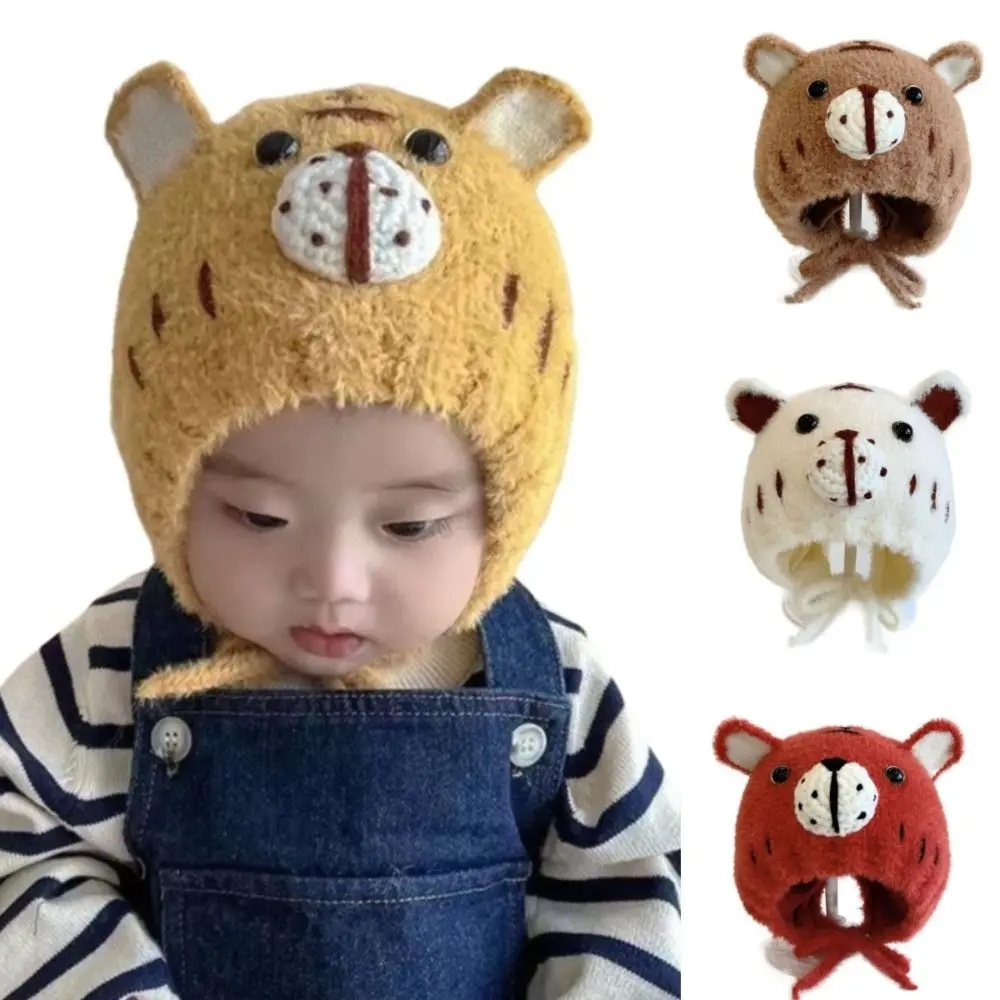 Gorro grueso y cálido de invierno para bebé, gorro con protección para los oídos de estilo coreano, gorro cálido para niños, Material con orejas de dibujos animados - imagen 3