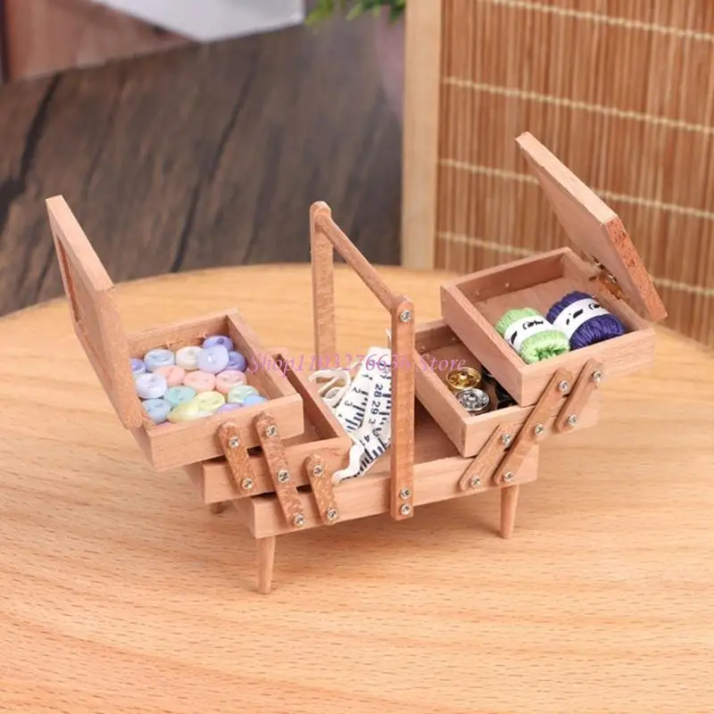 Herramientas de costura retro, organizador de hilos, mini muebles con diseño funcional para exhibición de casas de muñecas - imagen 3