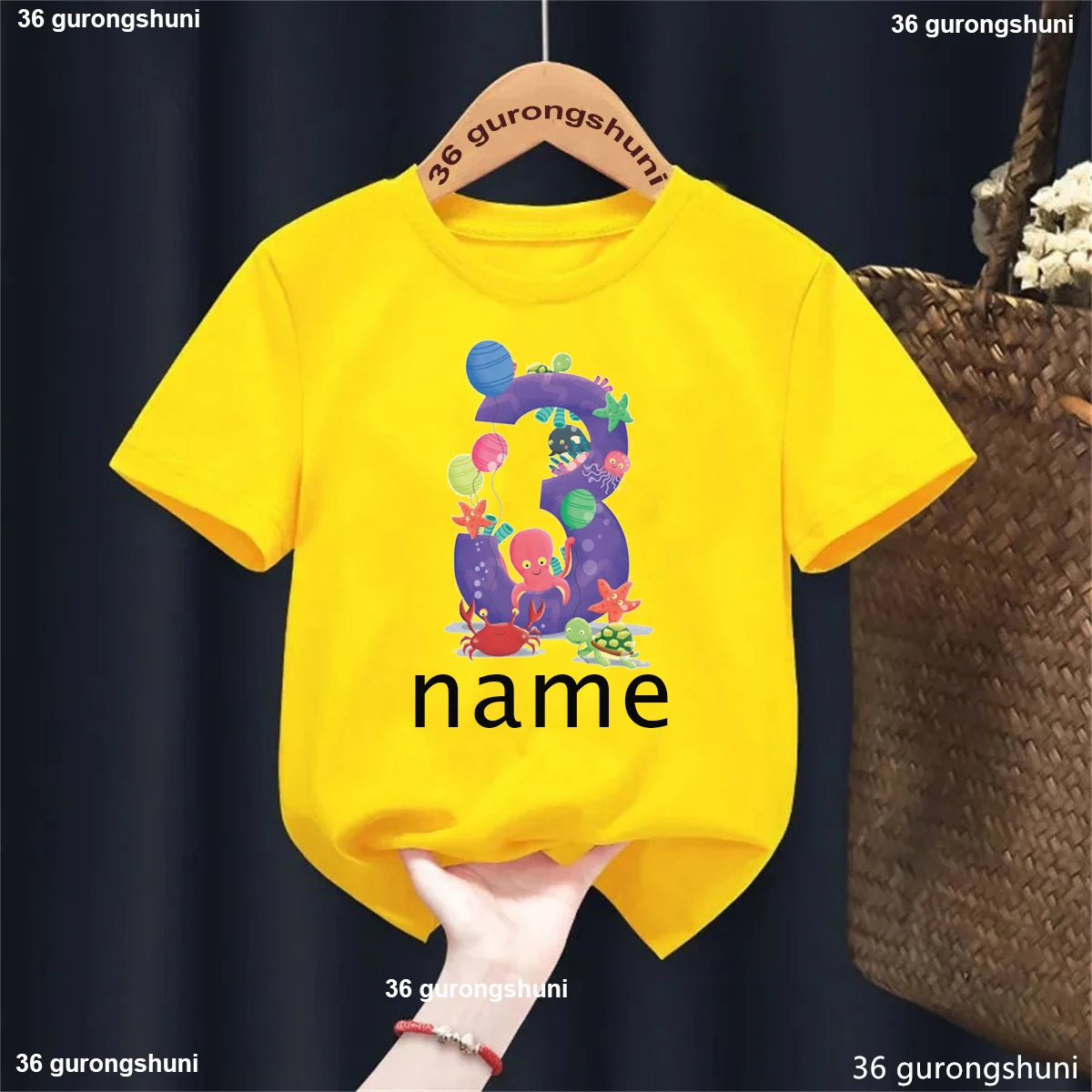 Camiseta con nombre para niño y niña – Diseño tortuga marina