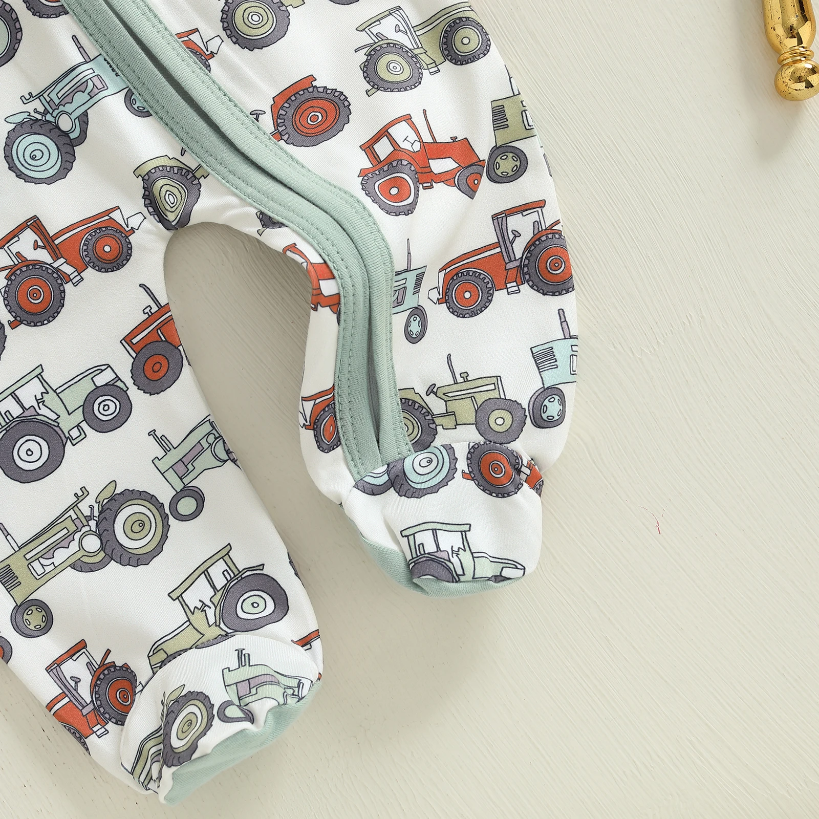 SUNSIOM Mameluco con patas de otoño para bebé, lindo patrón de tractor, cuello redondo, manga larga, mono con cremallera y sombrero - imagen 5