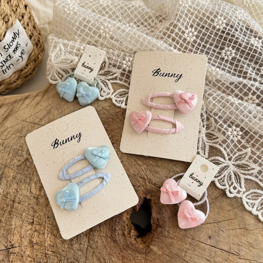Clip BB de corazón de amor satinado para niñas pequeñas, pinzas para el cabello con forma de corazón de melocotón, diademas, cuerdas para el cabello de bebé, bandas de goma, sombreros para niños