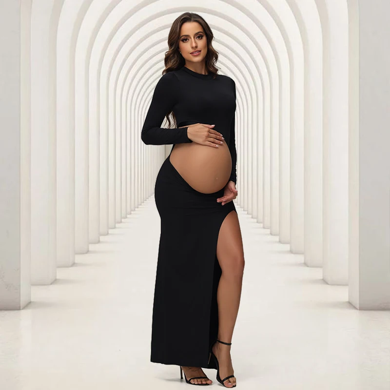 Vestido de manga larga para fotografía de maternidad con abertura lateral - imagen 4