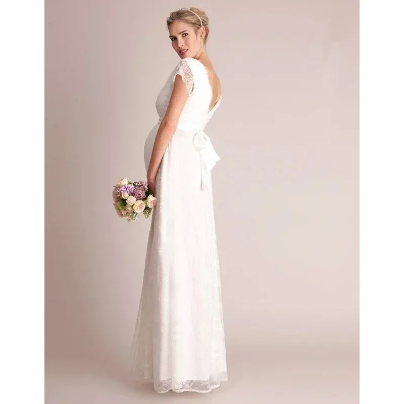 Vestido de maternidad encaje blanco largo para baby shower - imagen 4