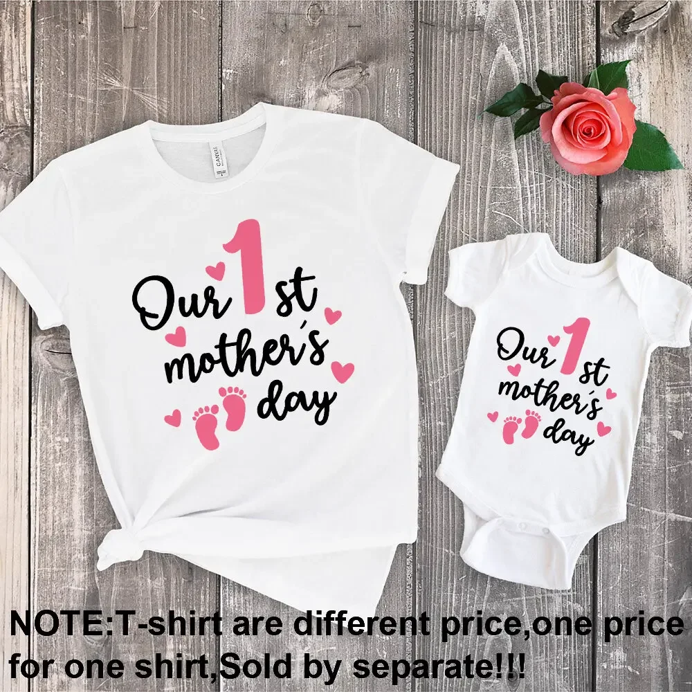 Conjunto a juego con estampado para el primer día de la madre, camiseta para mamá, Body para bebé, ropa familiar, regalo para bebé Momo - imagen 5