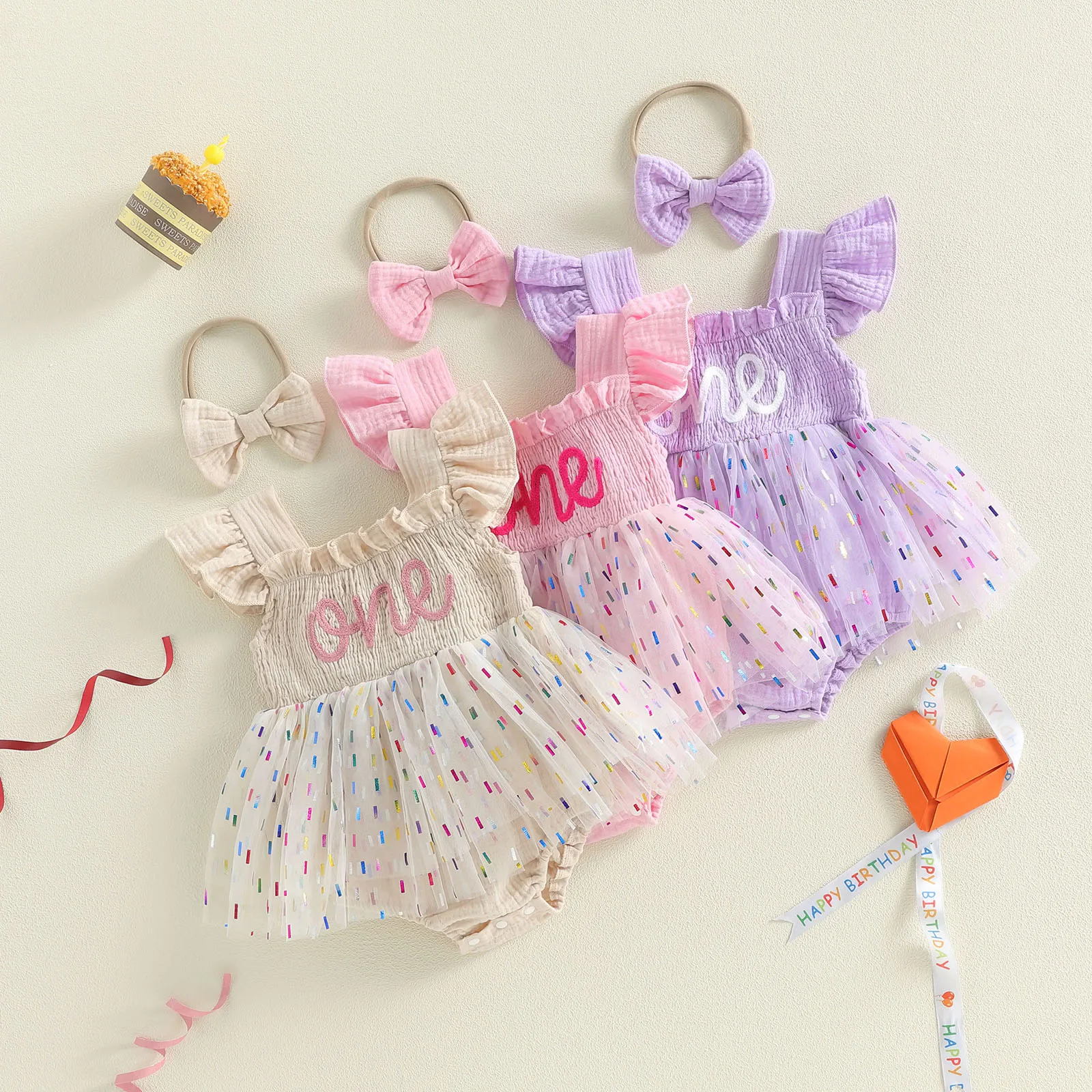 Tregren pelele tul cumpleaños bebé niña bordado letras cuello cuadrado - imagen 2