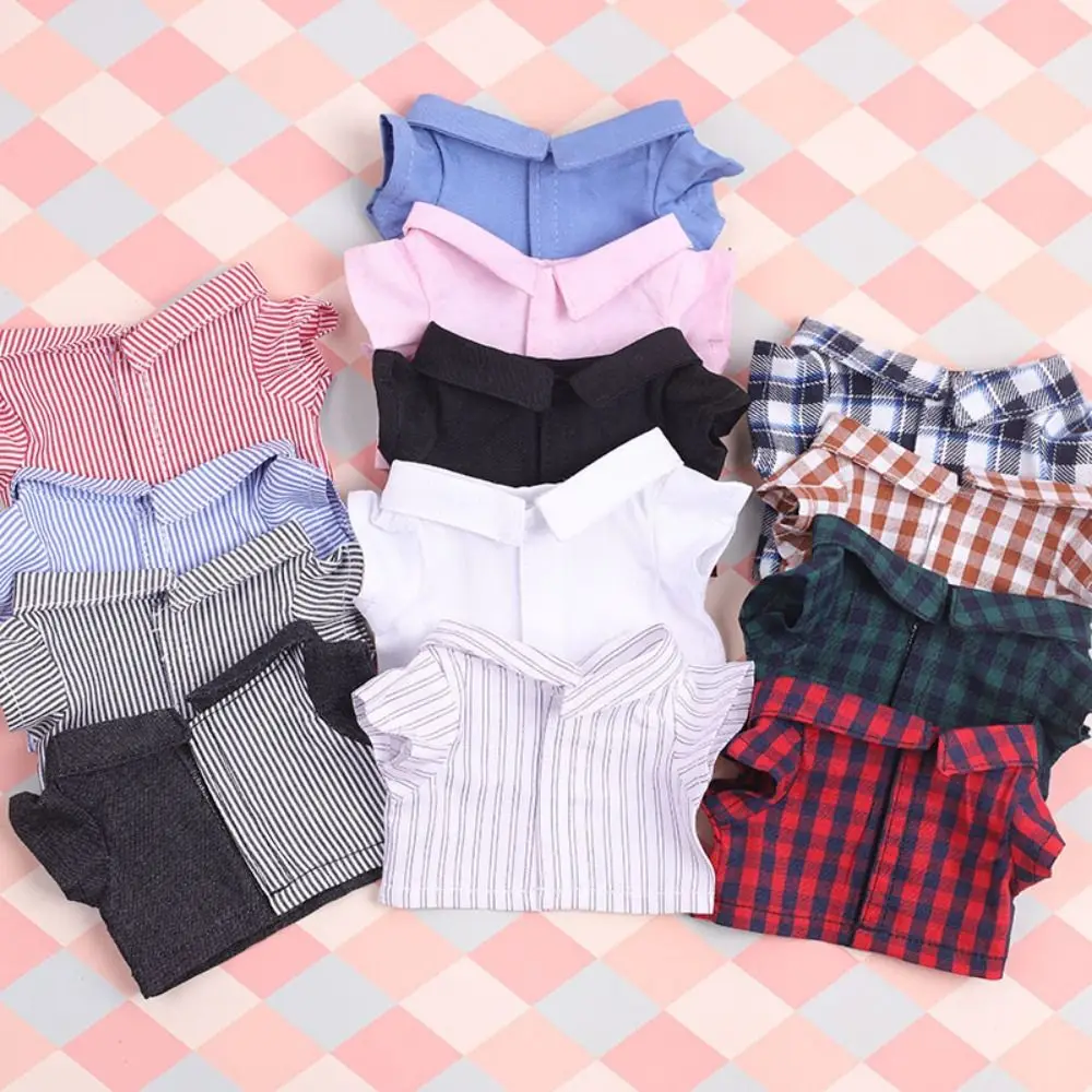 Ropa de algodón para muñecas, Tops de moda, solapa, camisa de Color puro, blusa de celosía a rayas para muñecas EXO Idol, juguetes de peluche, 15/20CM