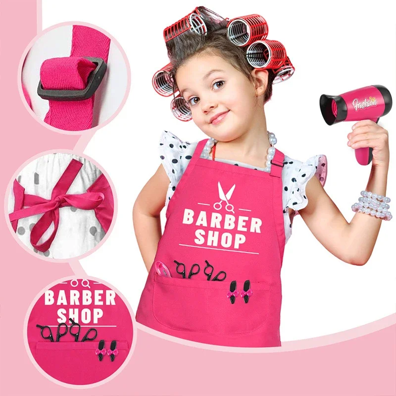 Juego de salón de belleza para niñas, juguete de peluquería, juego de simulación, Kit de corte de pelo con secador de pelo, tijeras, delantal y accesorios de estilismo - imagen 4