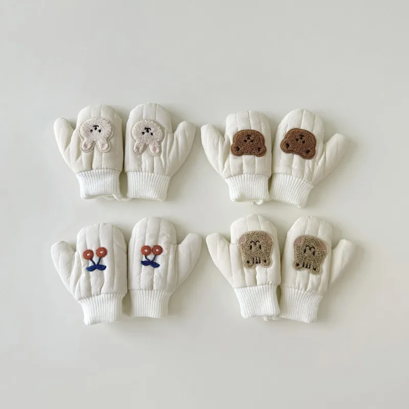 Manoplas de polar antipérdida para bebé – Estilo coreano con dibujos animados - imagen 3