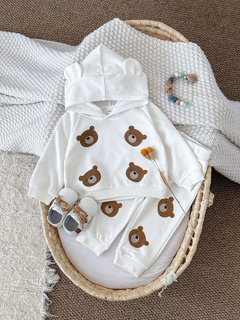 MILANCEL, nuevo conjunto de ropa de otoño para bebés de 6 a 3 años, sudadera con capucha y pantalones holgados de oso dulce para niñas, traje para niños pequeños versión coreana, 2 uds. - imagen 5